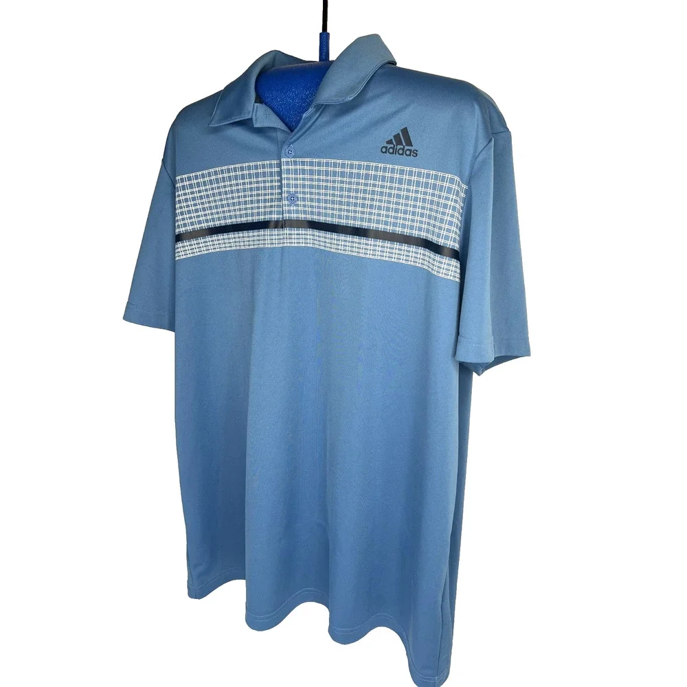 Adidas Men's Blue Plaid Golf Polo Shirt‎ Size XL